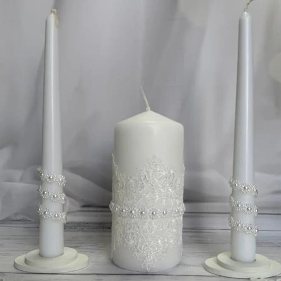 White Wedding Unity Candle Set 6" Pillar & 10" Taper Candles | StriveRiseFit