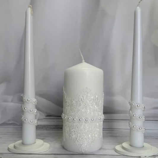 White Wedding Unity Candle Set 6" Pillar & 10" Taper Candles | StriveRiseFit