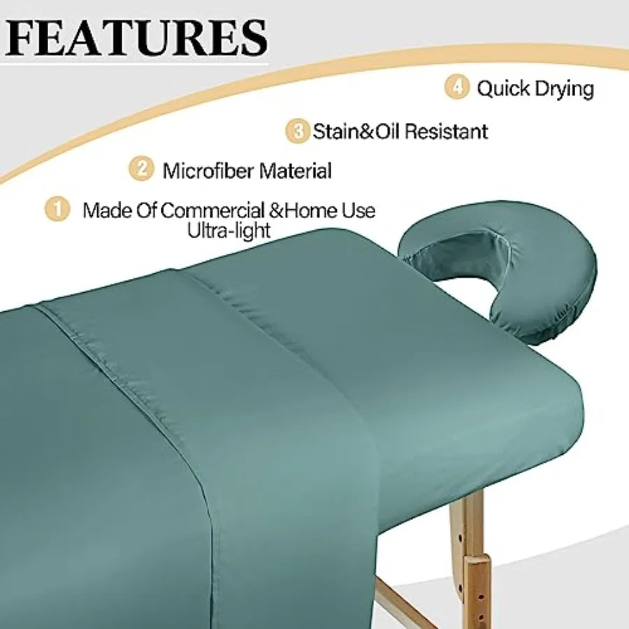 Microfiber Massage Table Sheet Set | Flat Sheet, Fitted Sheet & Face Rest Cover Included, Salon & Spa