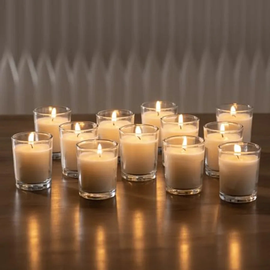 Hand-Poured Glass Votive Candles Warm White Unscented Bulk Set | StriveRiseFit