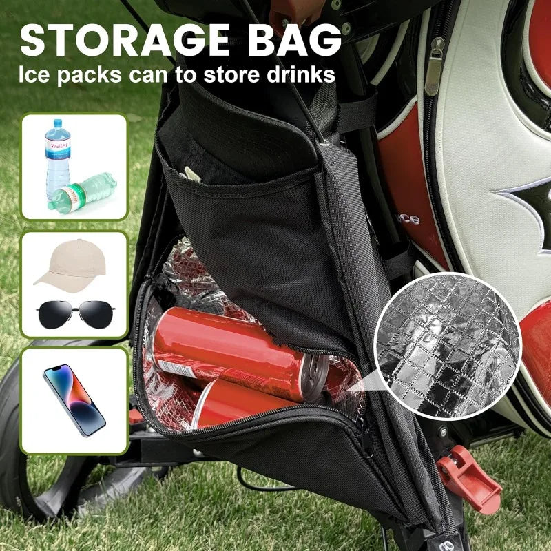 4-Wheel Golf Push Cart, 1-Click Folding, 300 lbs Load Capacity, Large Storage with Cup Holder, Cooler Bag, 10" Durable Wheels