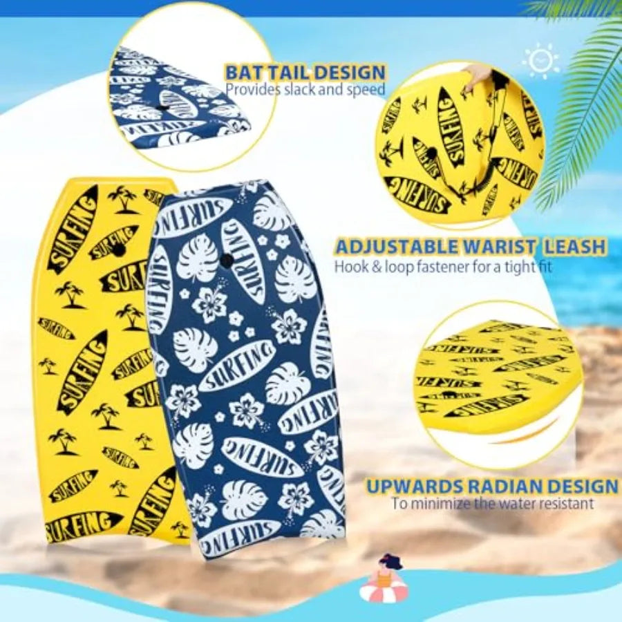 2-Pack Bodyboards with EPS Core XPE Deck HDPE Slick Bottom & Wrist Leashes for Beach | StriveRiseFit
