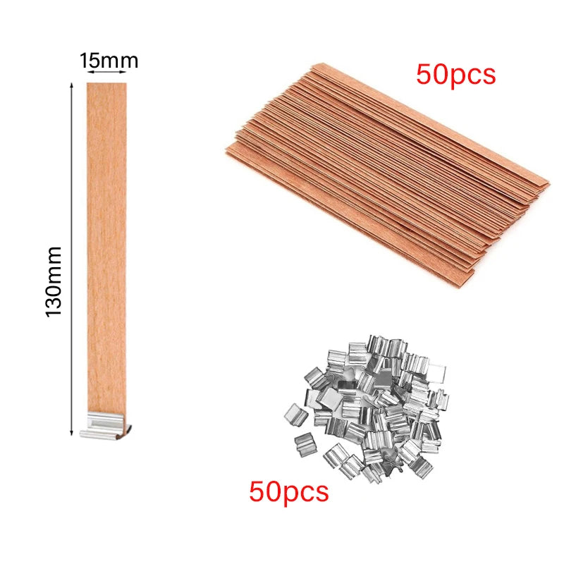 Wooden Candle Wicks with Metal Clip Base, 30 & 50-Pack | StriveRiseFit