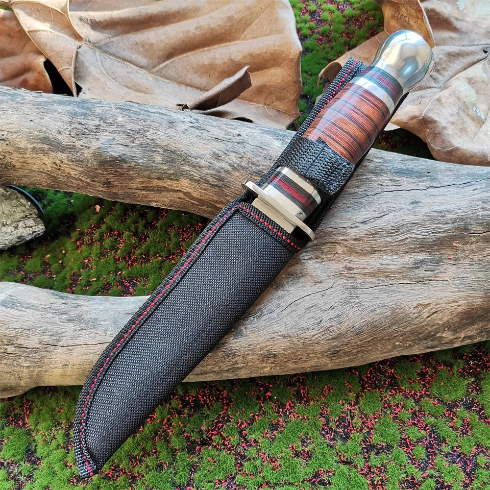 Doom Blade 8CR15Mov Steel Hunting Knife with Wood Handle & Oxford Cloth Cover