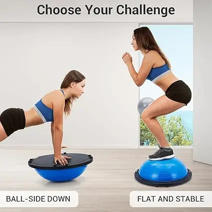 60cm Half Exercise Ball Balance Trainer Non-Slip Base 2 Bands Pump Included | StriveRiseFit
