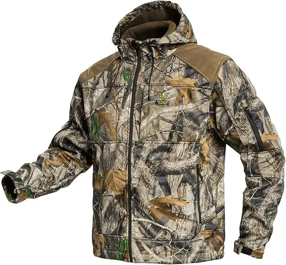 SEO Title: Quiet Hunting Jacket - Softshell Fleece-Lined Camouflage Hoodie Coat for Men | StriveRiseFit