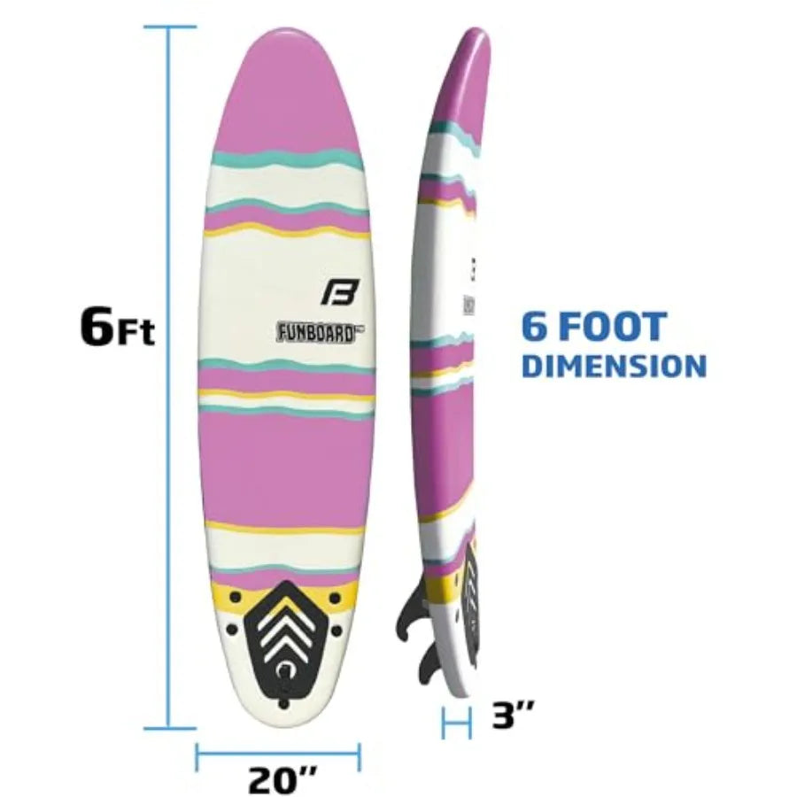6ft Foam Funboard Surfboard with 3 Fins Leash & Wood Stringers for Beginner & Intermediate | StriveRiseFit