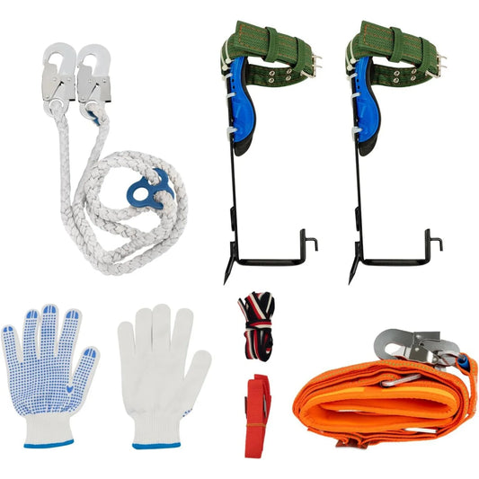 Tree Climbing Spike Set with Safety Belt, Lanyard & Straps - Tree Trimming, Hunting & Fruit Picking