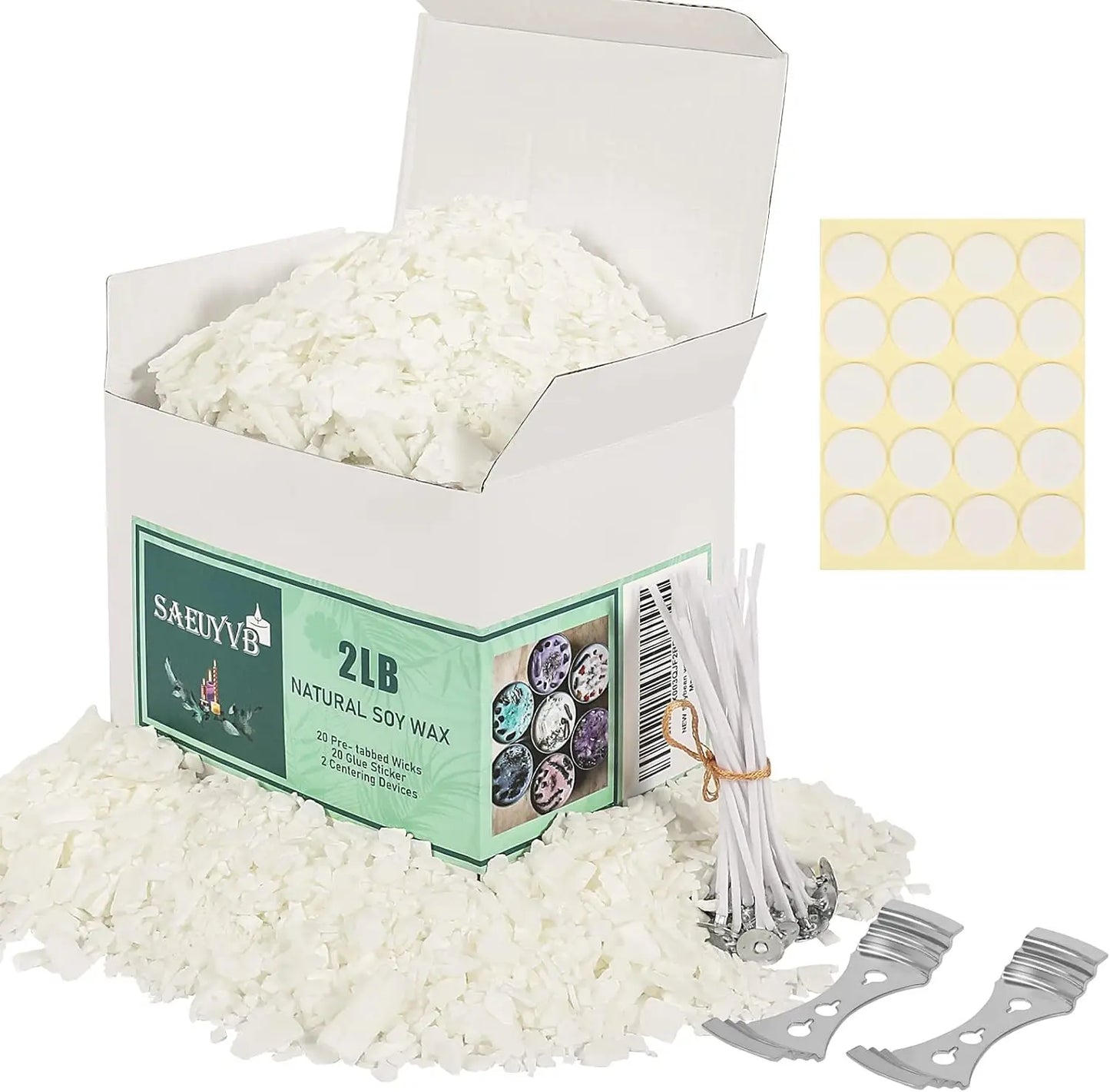 Natural Soy Wax Candle Making Kit, 2 lbs Flakes with Wicks, Stickers & Holders | StriveRiseFit