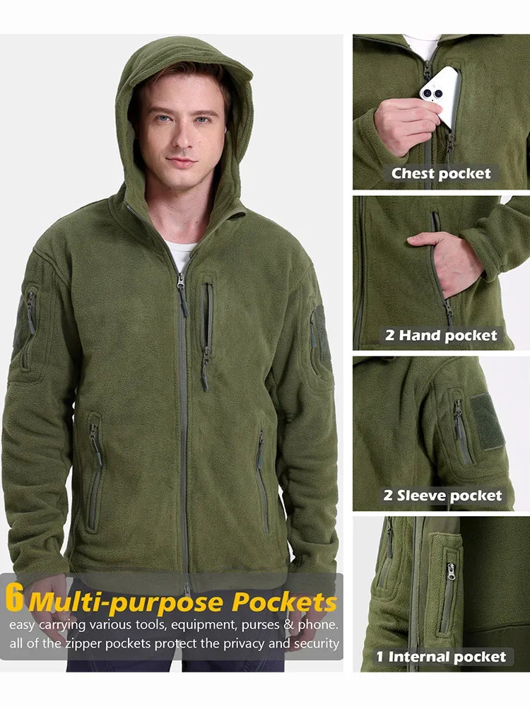Men's Hunting Fleece Jacket - Tactical Winter Warm Full Zip Military Hoodie