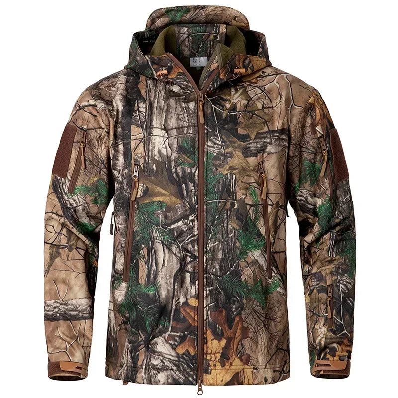 Men or Women's Silent Camouflage Hunting Jacket ~ Soft Shell ~ Outdoor Hiking, Fishing, Hunting ~ Hooded Coat Waterproof Fleece Tactical Jackets