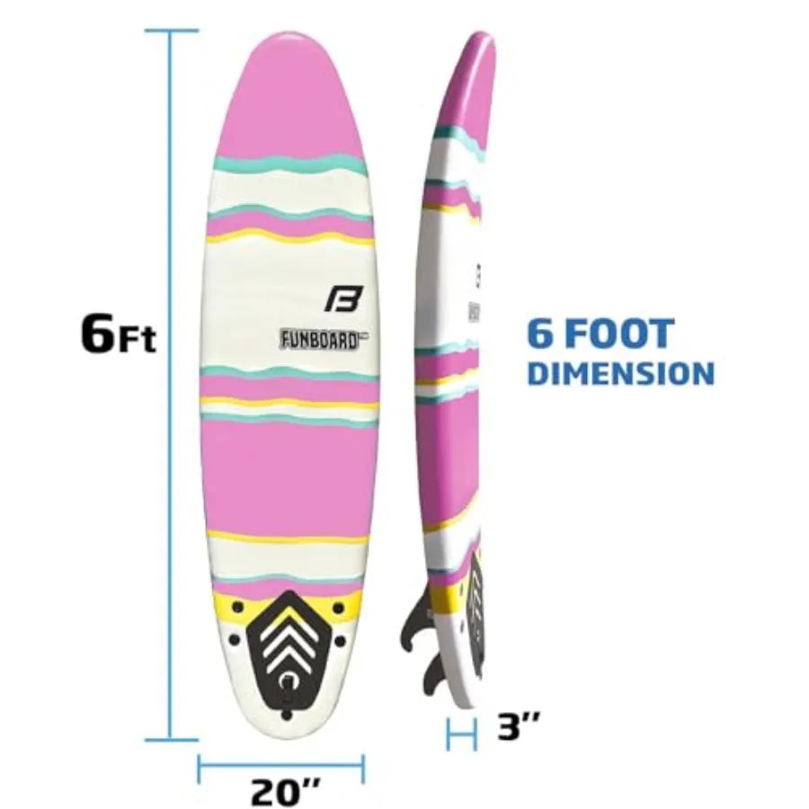 6ft Foam Funboard Surfboard with 3 Fins Leash & Wood Stringers for Beginner & Intermediate | StriveRiseFit