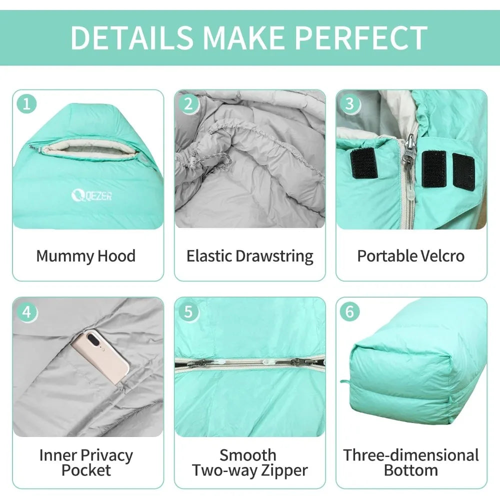 Down Sleeping Bag For Adults 0°f 10°f 15°f 20°f  ~ Backpacking Sleeping Bag For Cold Weather With Compression Sack