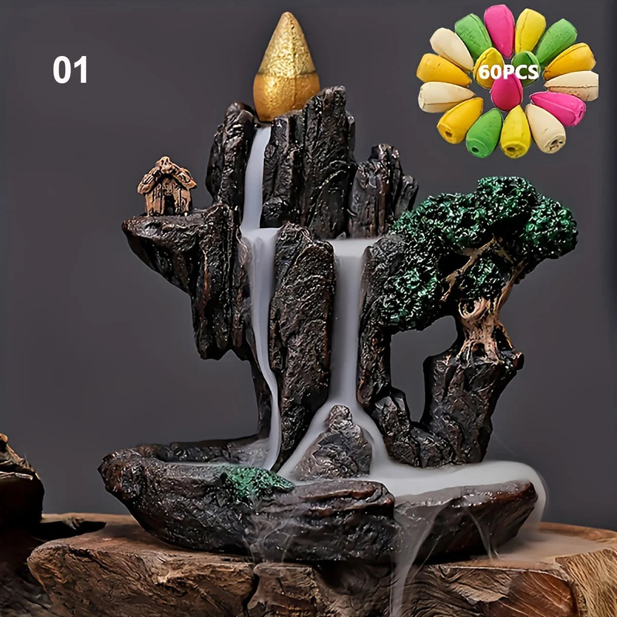 Mountain Waterfall Backflow Incense Burner with 60 Cones | StriveRiseFit