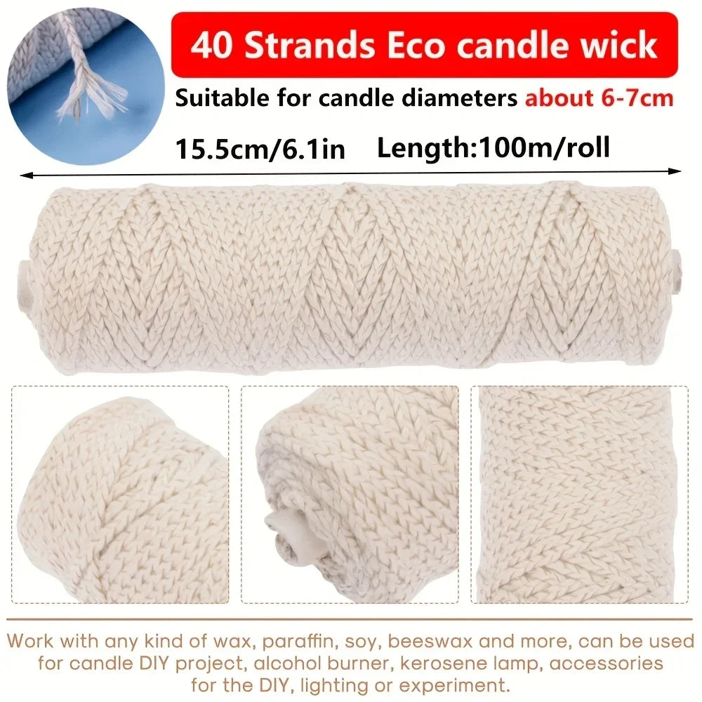 100m Cotton Candle Wick Roll, Eco & Square Braid, Multiple Strand Sizes | StriveRiseFit