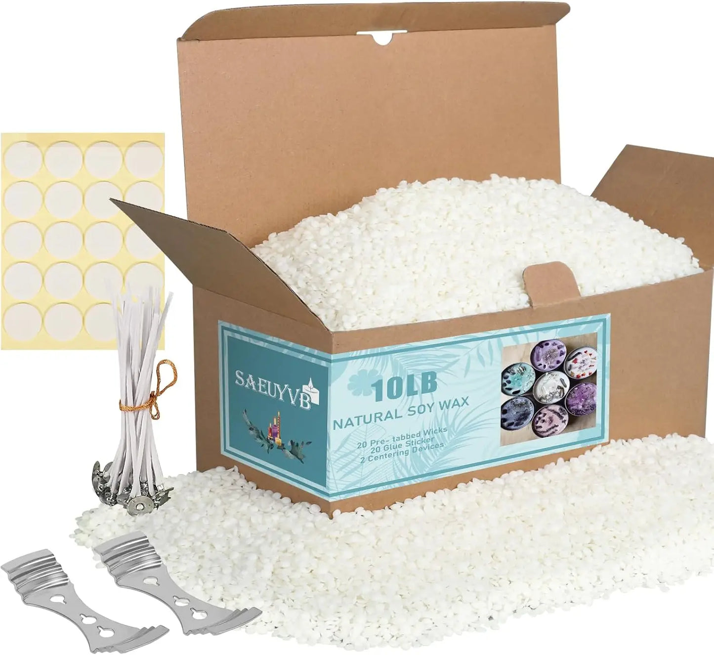 Natural Soy Wax Candle Making Kit, 10 lbs Granules with Wicks, Stickers & Holders | StriveRiseFit