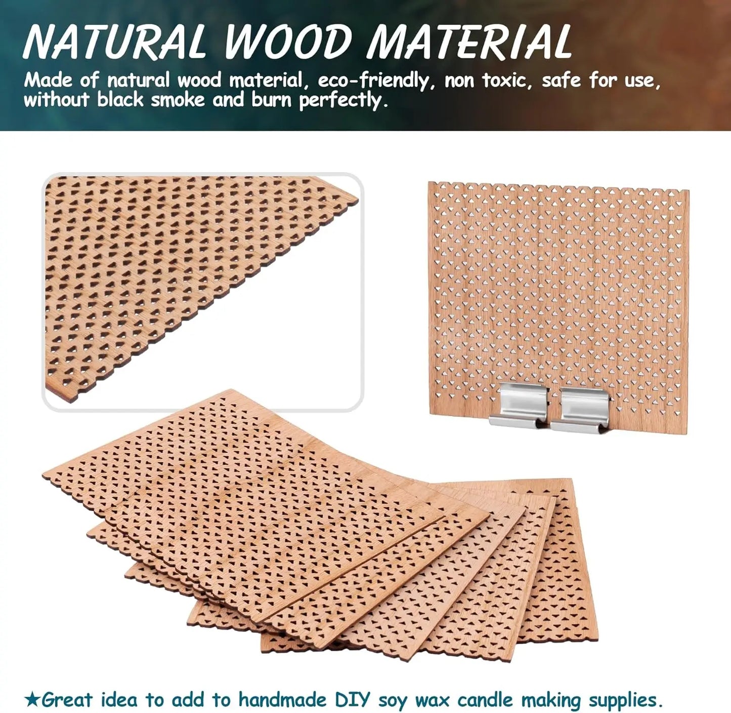 Large Wood Candle Wicks with Iron Stands, 6-Pack, 2.7x2.4" Grid Design | StriveRiseFit