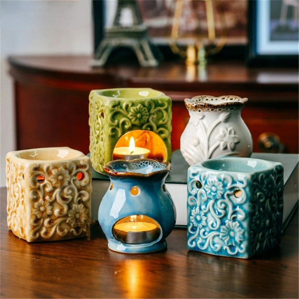 Ceramic Essential Oil Burner Aroma Lamp Retro Crackle Glaze | StriveRiseFit