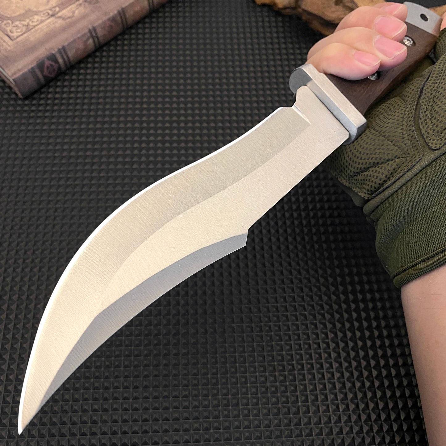Gdekls Stainless Steel Hunting Knife with Wood Handle & Leather Sheath