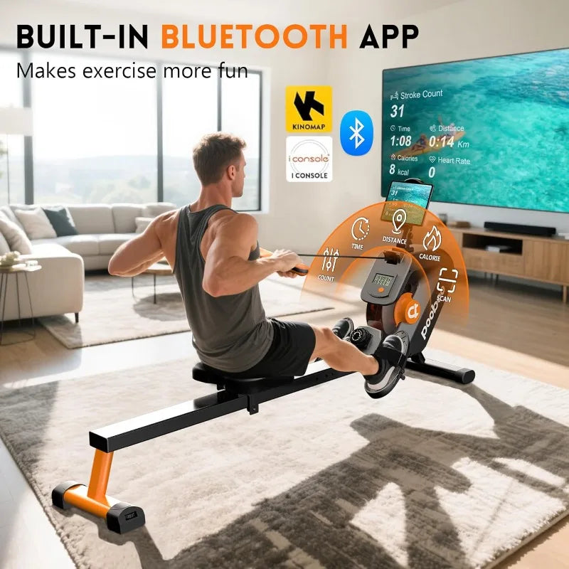 PooBoo Rowing Machine, Max 350 LBS, Magnetic Rower with LCD Monitor, Tablet Holder, Upgraded Rowing Machines for Home Use