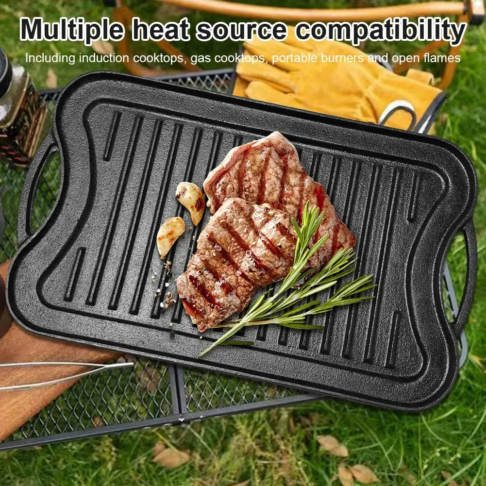 Cast Iron Reversible Grill Pan | 20x10", Pre-Seasoned, Flat & Ribbed, Induction & Campfire | StriveRiseFit
