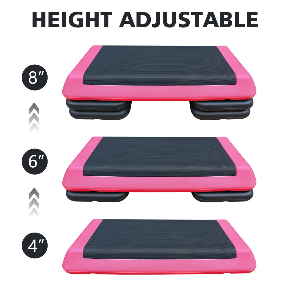 Adjustable Workout Aerobic Stepper, Fitness & Exercise Step Platform, Trainer, Pink Black with 4 Risers