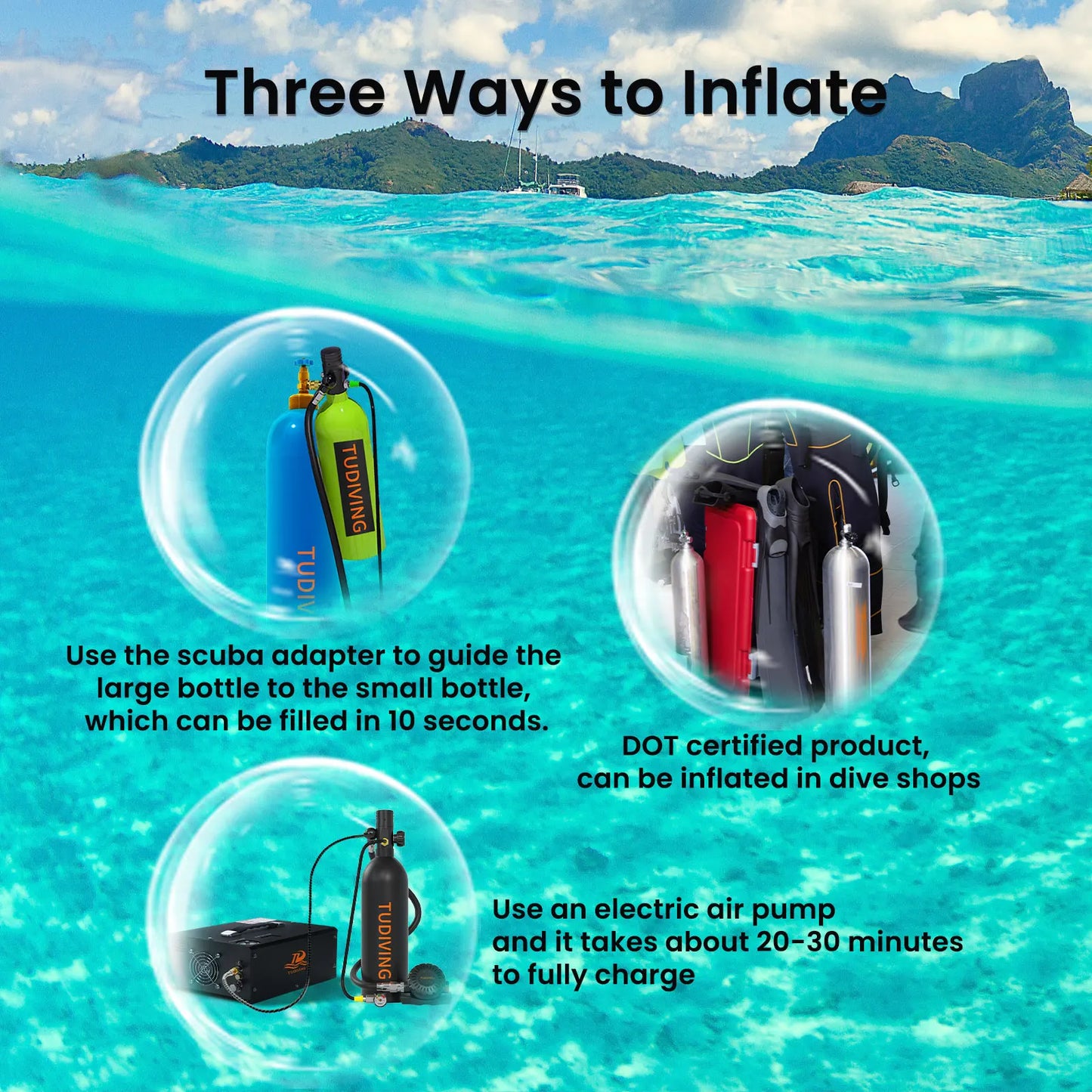 Portable Mini Scuba Tank 2L – Refillable Diving Cylinder, 20–45 Min Underwater Breathing