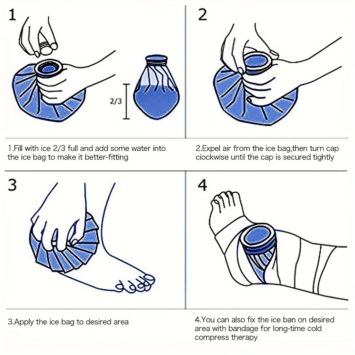 Reusable Ice Bag Set | Hot & Cold Therapy, 3 Sizes (6", 9", 11"), Compression Wrap Included