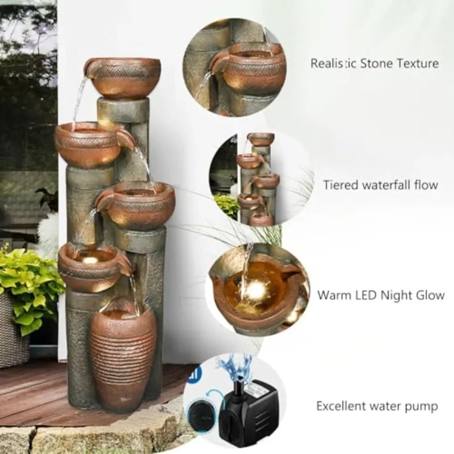 5-Tier Outdoor Water Fountain with LED Lights | StriveRiseFit