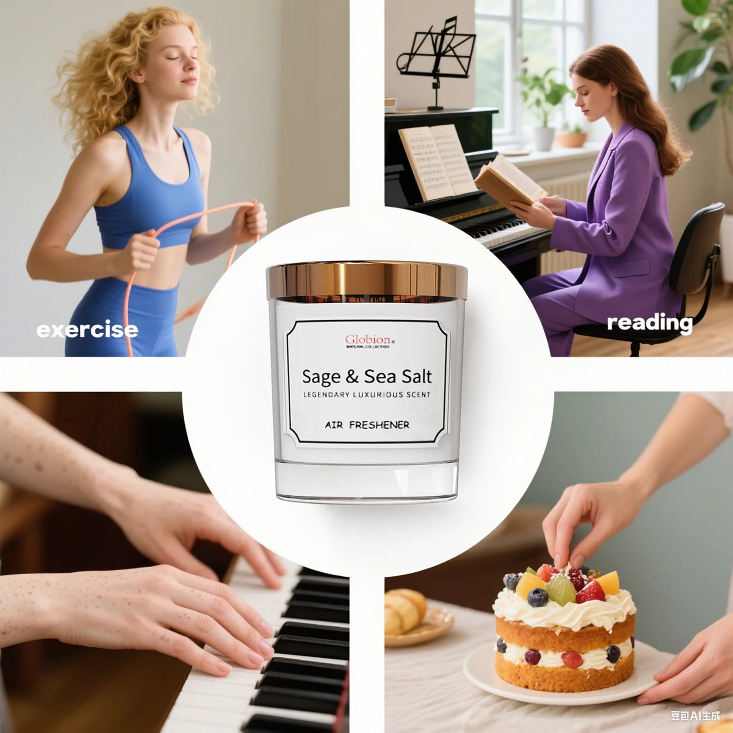 Sage & Sea Salt Scented Candle 7oz Glass Jar 45-Hour Burn | StriveRiseFit