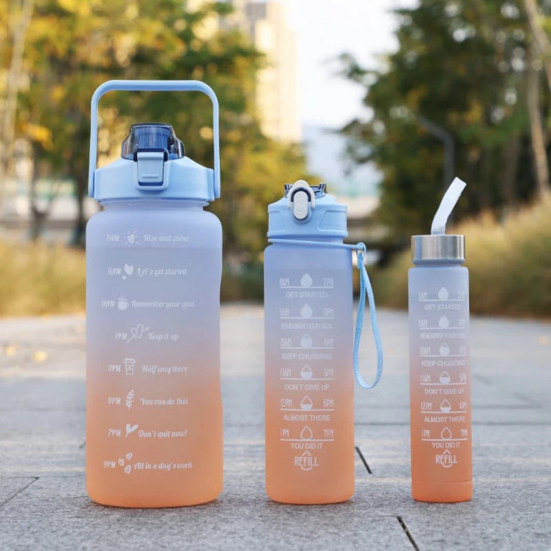 3-Piece Gradient Water Bottle Set (2000ml, 900ml, 500ml) - Leak-Proof Sports Bottles