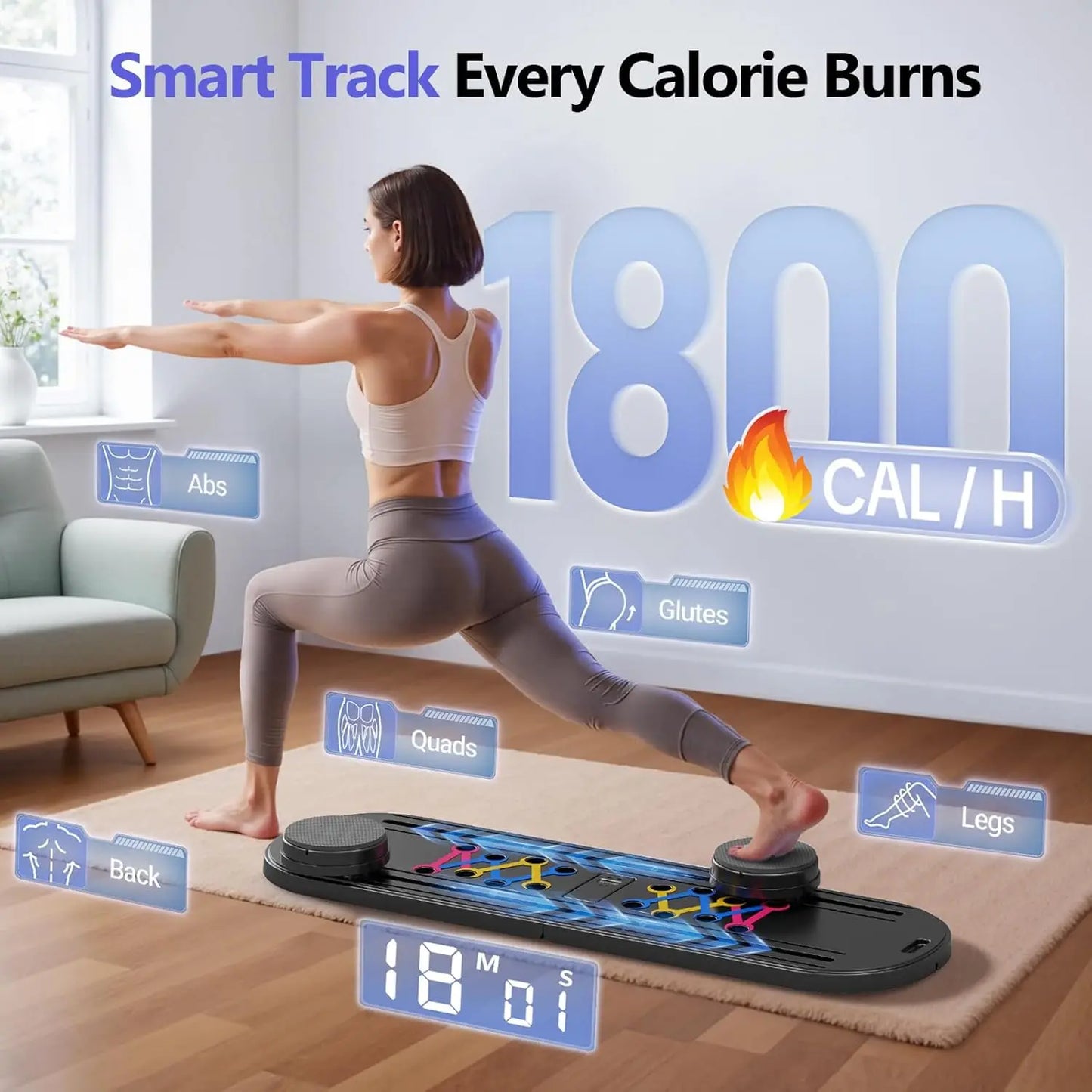 Pilates Sliding Board & Reformer, 5-in-1 Portable Home Workout with Built-In Timer | StriveRiseFit