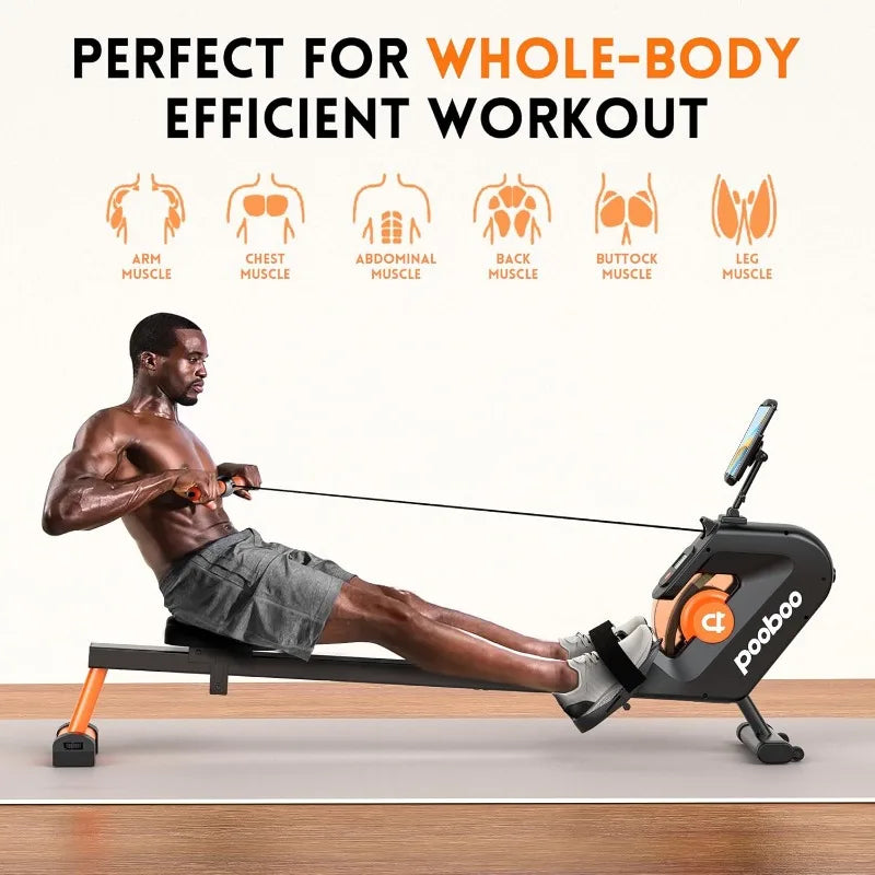 PooBoo Rowing Machine, Max 350 LBS, Magnetic Rower with LCD Monitor, Tablet Holder, Upgraded Rowing Machines for Home Use