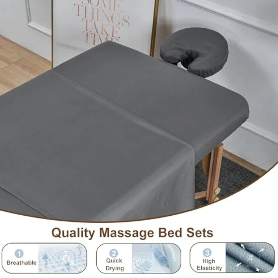 Massage Table Sheets Set | 4 Sets / 12 Pcs, Reusable Soft Microfiber, Bulk Pack, Dark Grey