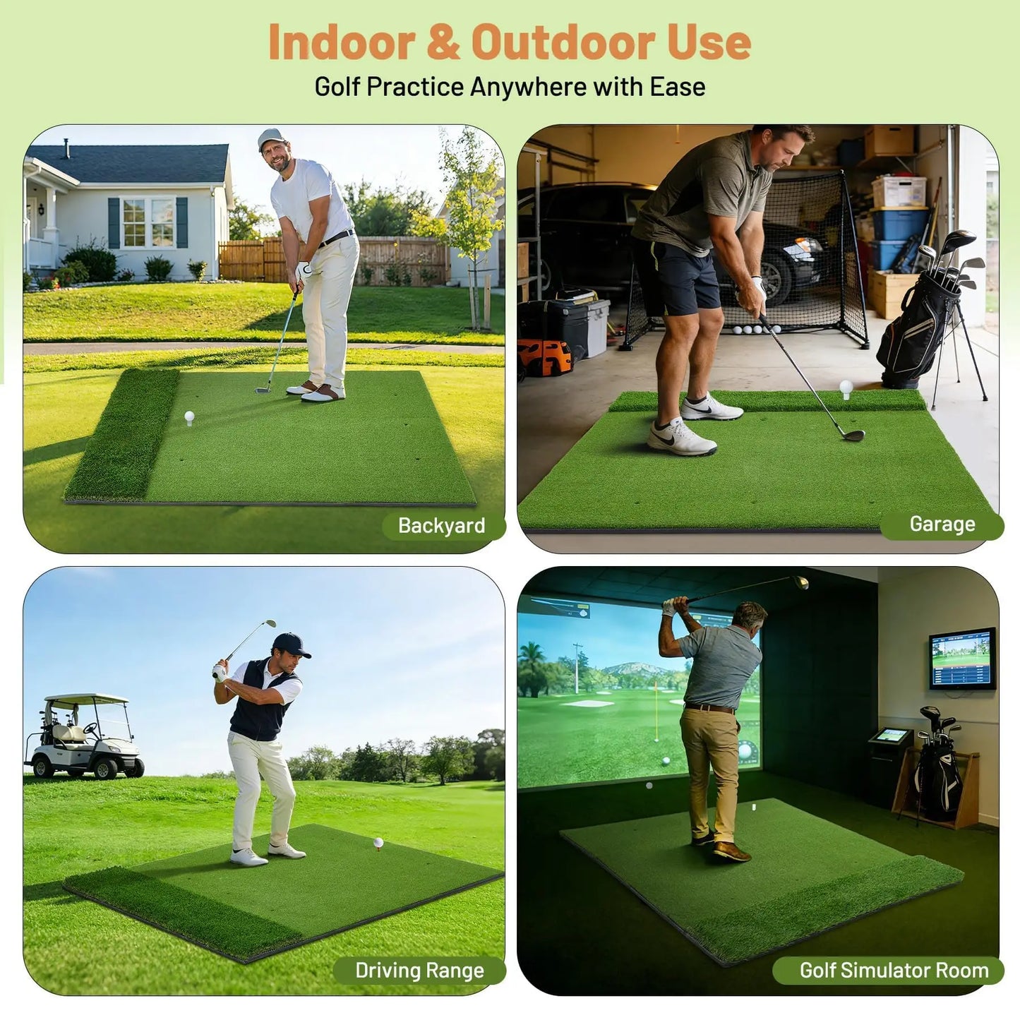 Golf Hitting Mat | 5x4 FT Dual-Turf, High-Elasticity Practice Mat for Indoor & Outdoor Use
