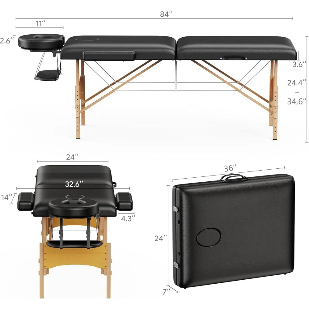 Portable Massage Table 24" Wide - Adjustable Height Wooden Spa Bed | StriveRiseFit