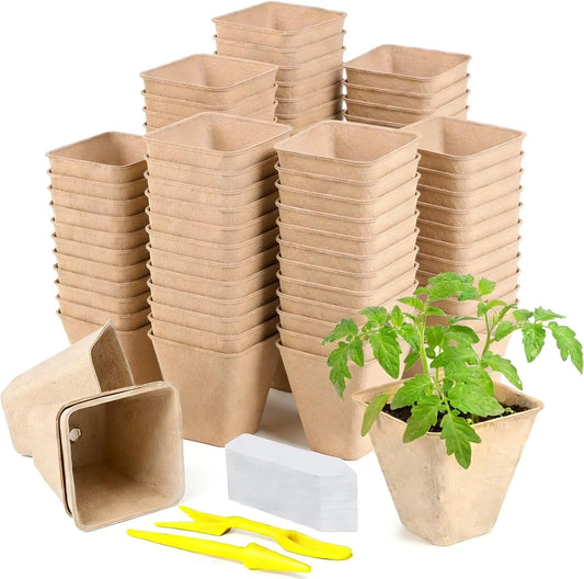 Biodegradable Peat Pots Seed Starting Kit | 70 Pots + 100 Labels | 3.15" | StriveRiseFit