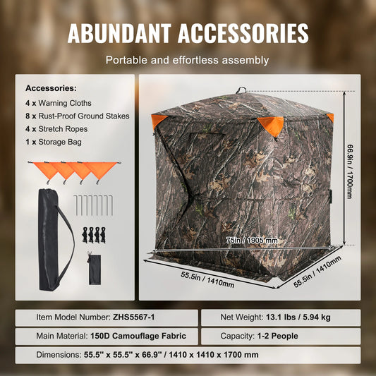 SucceBuy Pop-Up Hunting Blind | 270° See-Through Mesh, 1-2 Person, Waterproof, Turkey & Deer Hunting