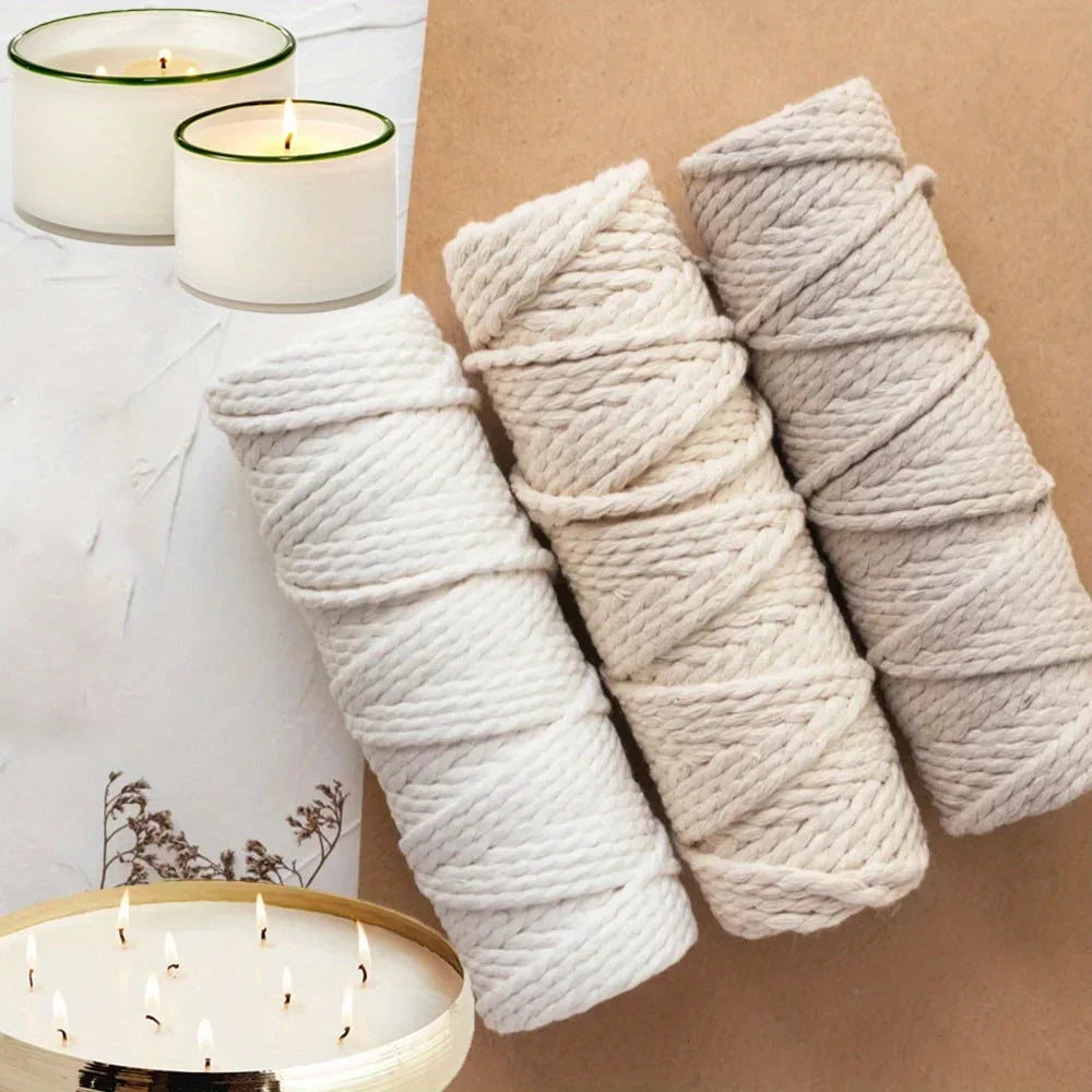 100m Cotton Candle Wick Roll, Eco & Square Braid, Multiple Strand Sizes | StriveRiseFit