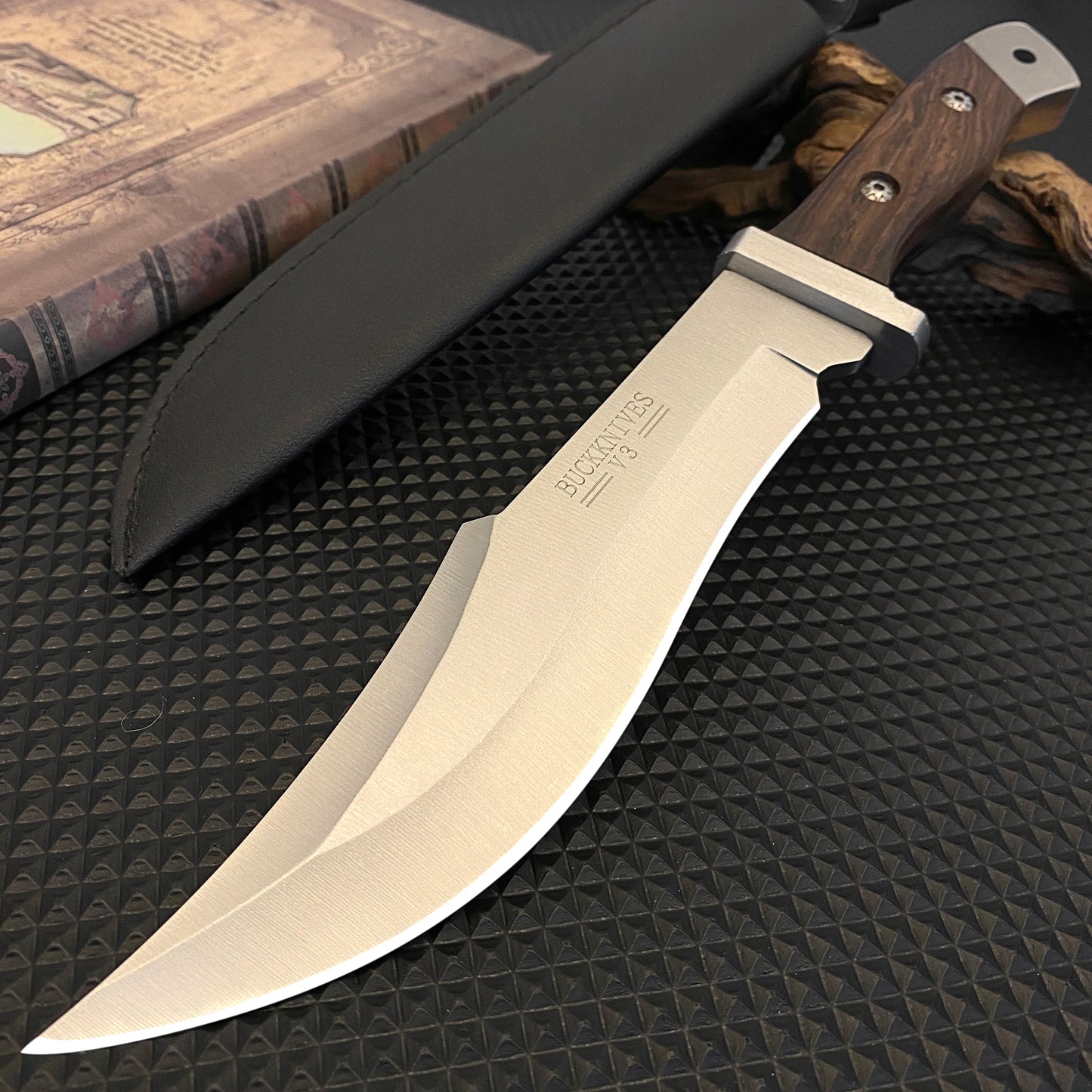 Gdekls Stainless Steel Hunting Knife with Wood Handle & Leather Sheath