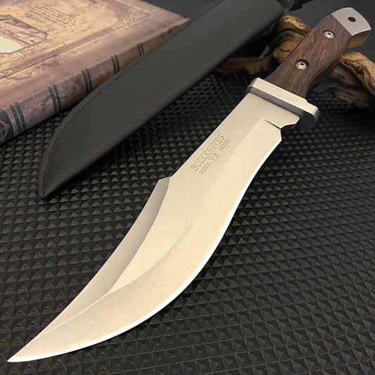 Gdekls Stainless Steel Hunting Knife with Wood Handle & Leather Sheath