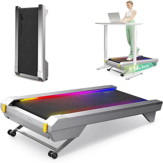 Smart Walking Pad with 14% Auto Incline, Slim Under Desk Treadmill for Office and home Fitness, Brushless Motorized, Elegant Speed Lights
