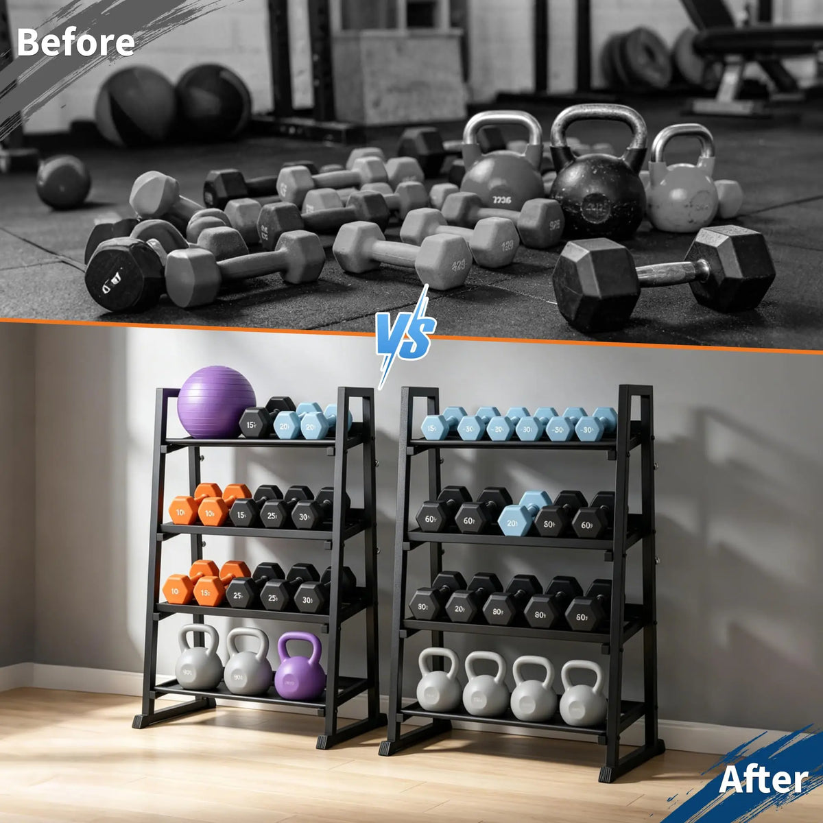 3-Tier Dumbbell Rack 1300 lb Capacity H-Frame Stand for Dumbbells Kettlebells | StriveRiseFit
