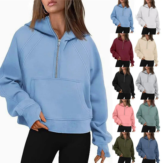 Loose Women's Hoodie ~ Long Sleeve ~ Zipper Pocket ~ Casual, Fashionable Sweatshirt ~ Polyester Fiber ~ Full Length