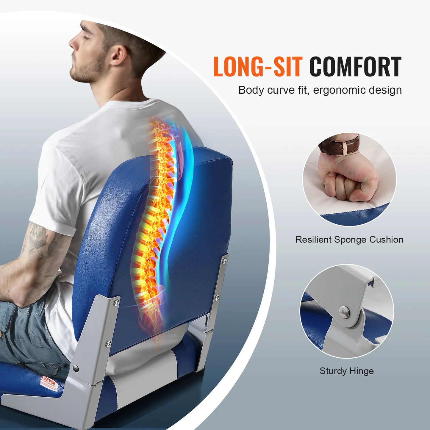 Low Back Folding Boat Seat | 18.9", Ergonomic PVC Cushion, Rust-Proof Hinge | StriveRiseFit