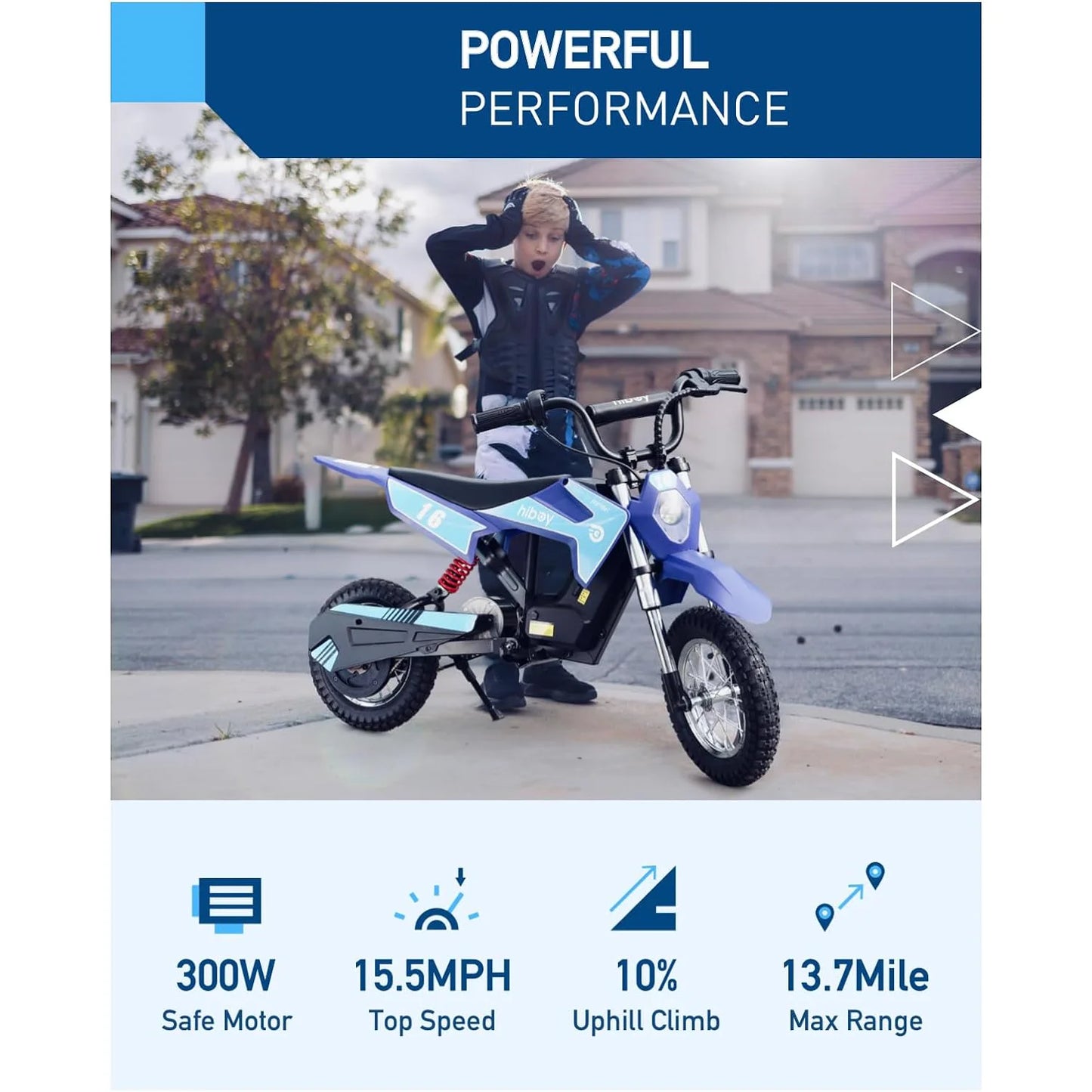 Hiboy 36V & 300W Electric Motorcycle - Up to 15.5 MPH & 13.7 Miles Long-Range, 3-Speed Modes Electric Dirt Bike for Kids Ages 3-10