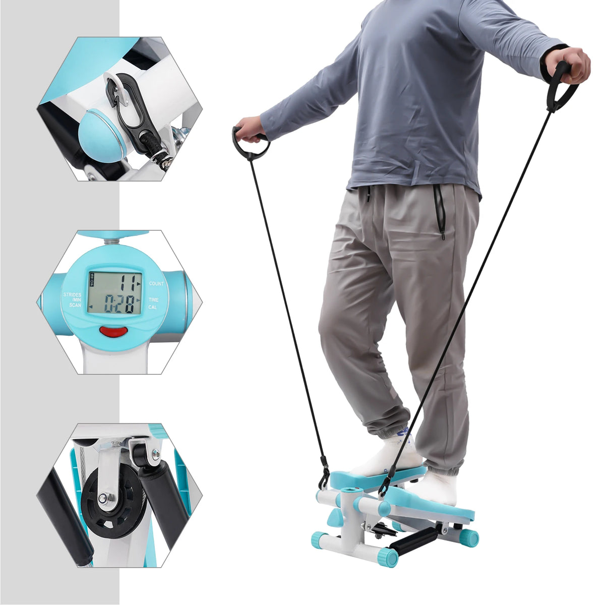 Mini Hydraulic Stepper with Resistance Bands LED Monitor 330 lb Capacity | StriveRiseFit