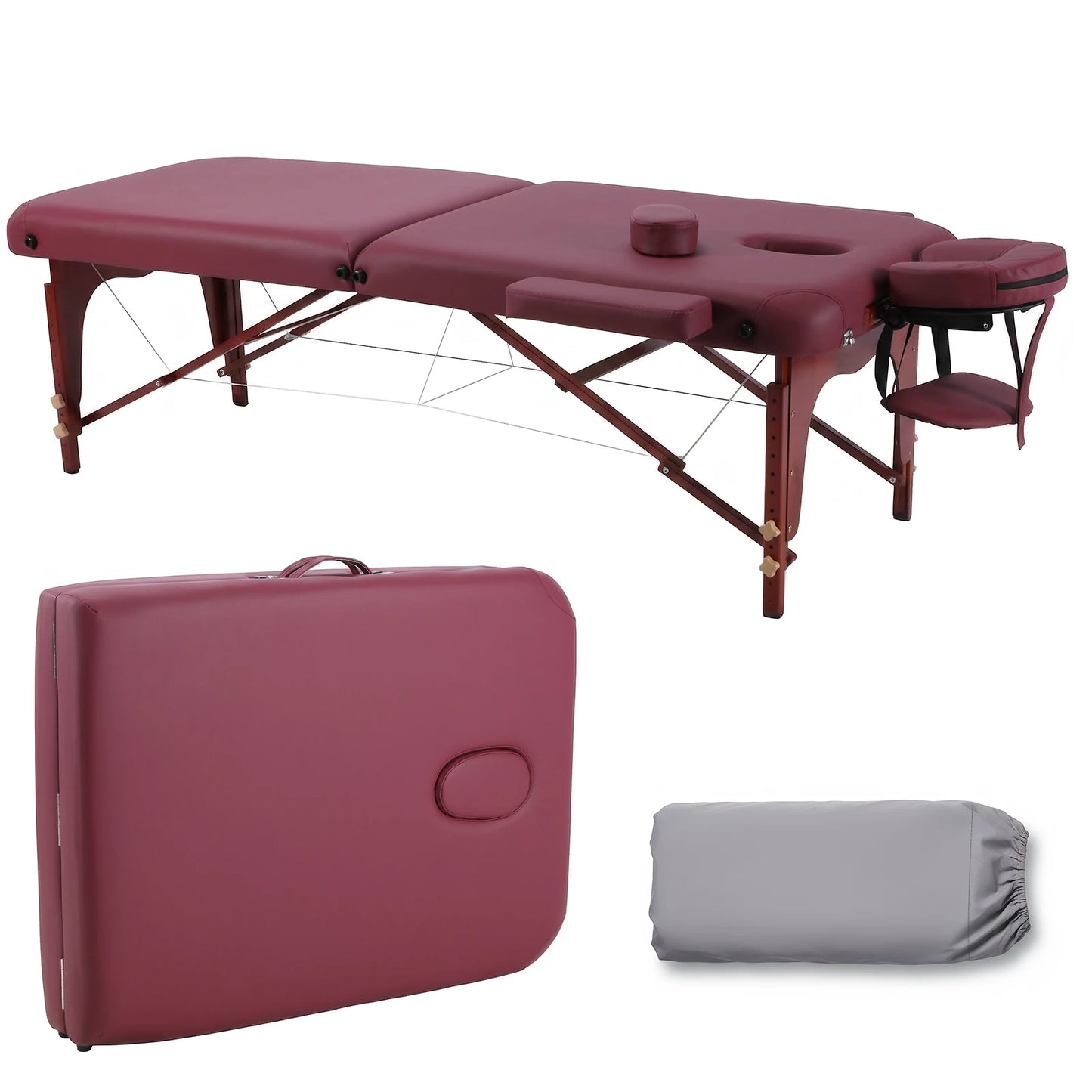 Professional Folding Massage Table | 73", 1500 lb, 4.33" Foam, Claret & Black