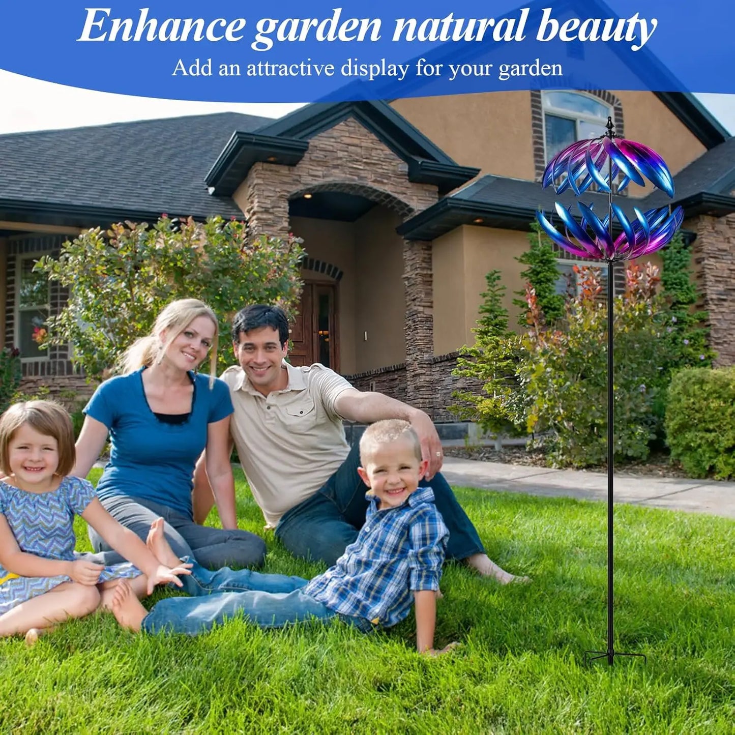 Kinetic Garden Wind Spinner | Double-Layer Metal | Blue & Purple Gradient | 24" | StriveRiseFit