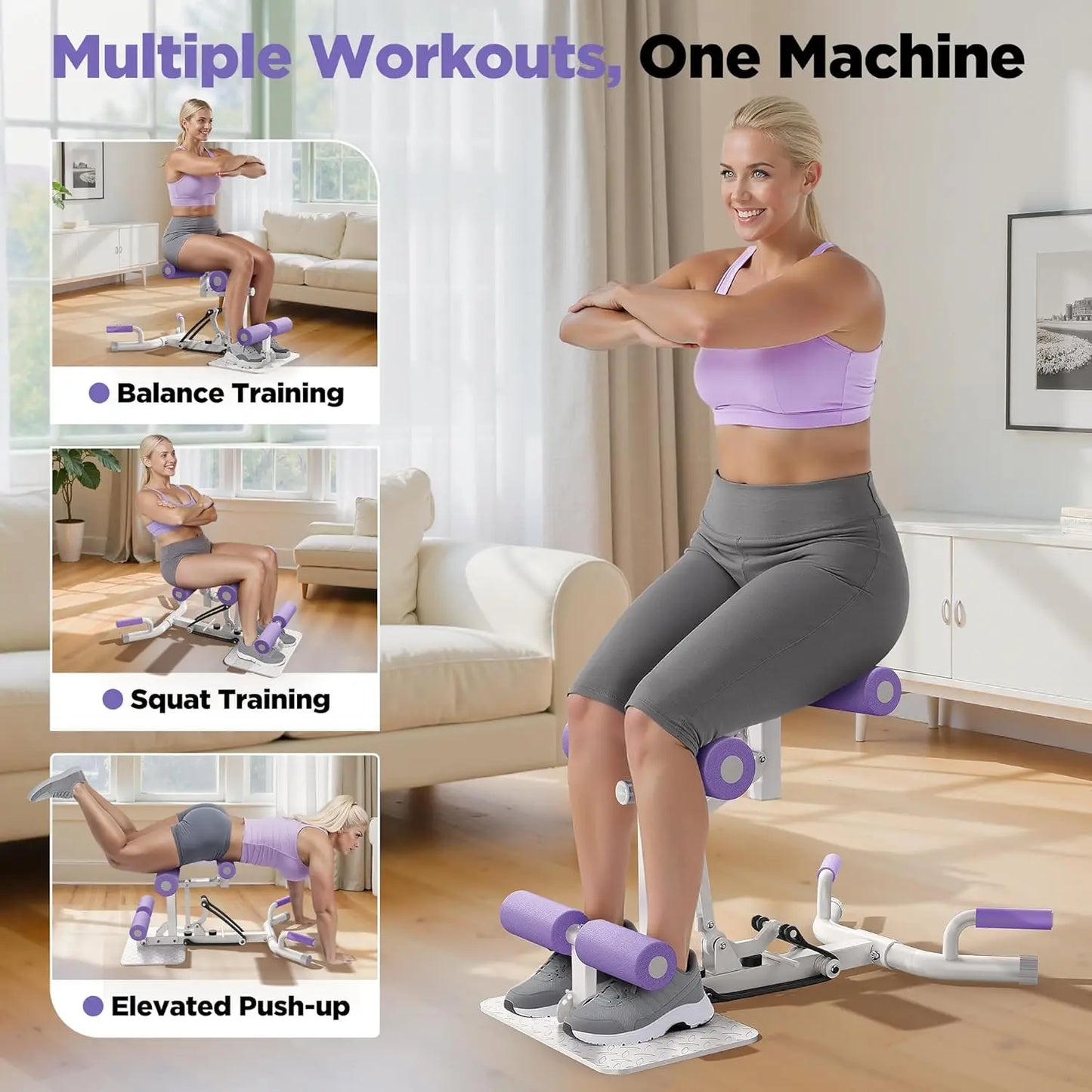 FEIERDUN Adjustable Deep Squat Machine-7 Level Resistance Glute&Leg Trainer for Home,Multi-Functional Equipment for Women